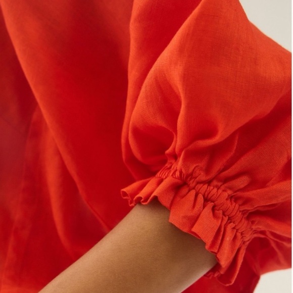 NWT! Anthropologie Maeve LINEN The Audie Puff-Sleeve Oversized Top Shirt M - Picture 5 of 15